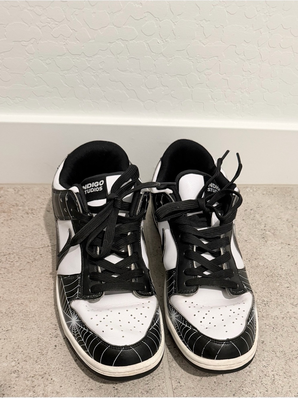 Indigo Studios LA Reaper SK8s Low Dunk Black White Spiderweb
